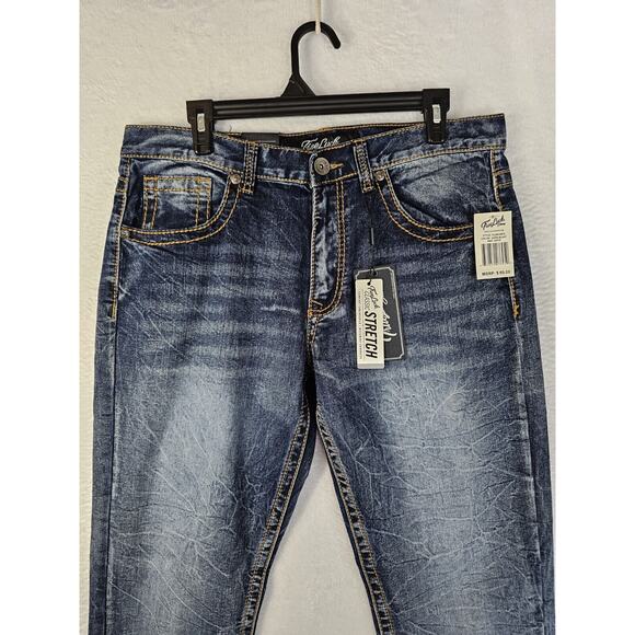 True Luck Jeans Straight Leg Men's Size 34x30 Medium‎ Blue Flap Pockets Nwt. - Picture 5 of 10